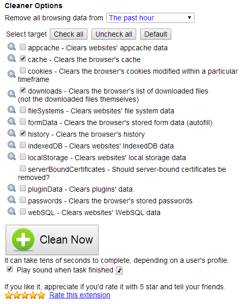 OneClick Cleaner for Chrome Shot2